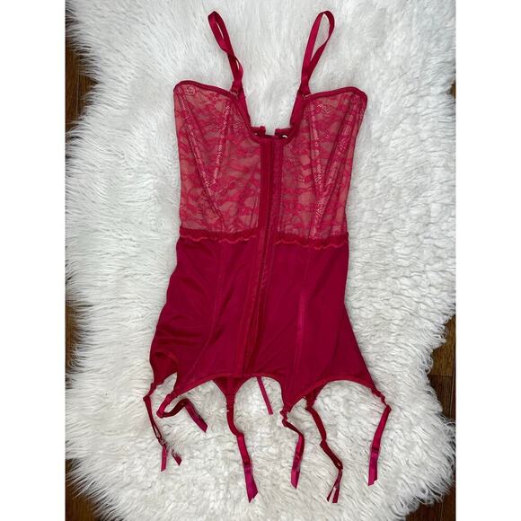 Coquette Other - Coquette Women's Size S Red Floral Lace Boned Hook and Loop Lace Up Corset *